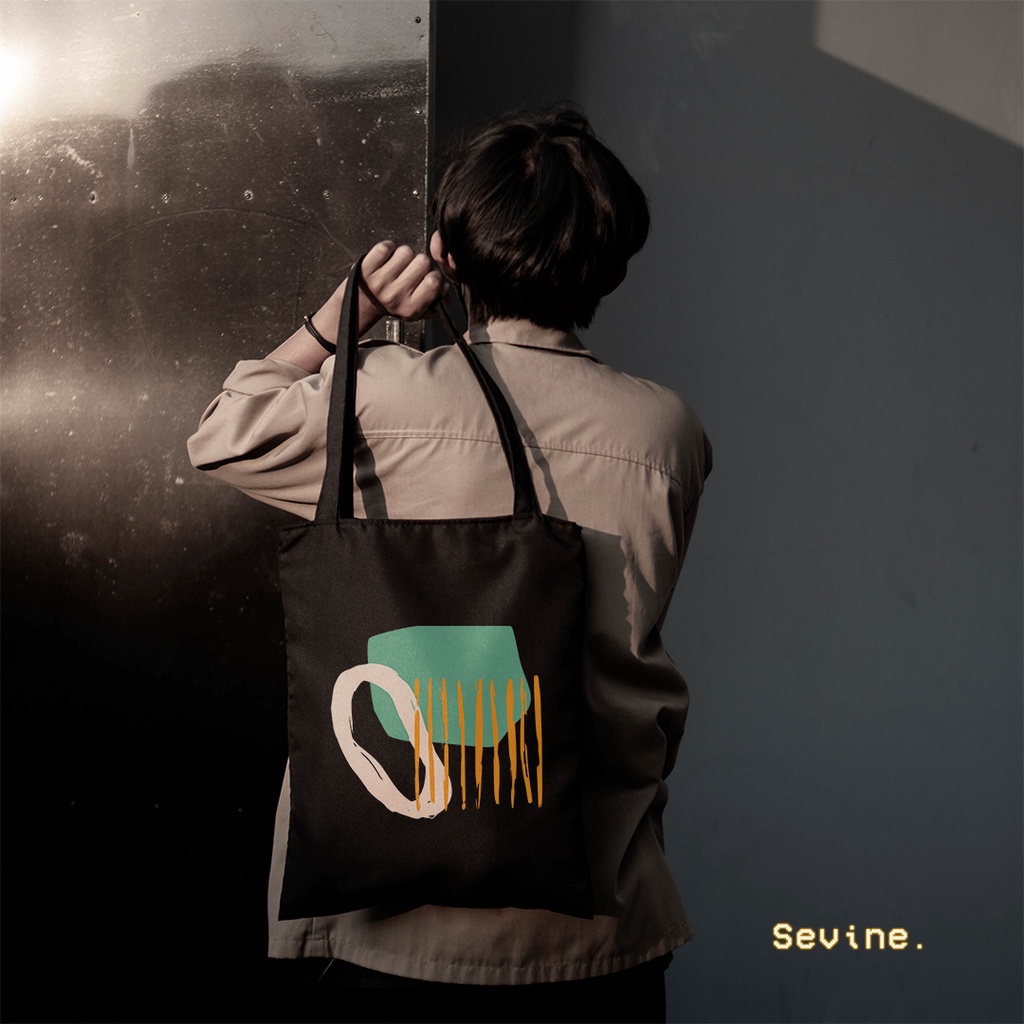 Sevine Tote Bag Resleting Tas Wanita Totebag Abstract Nordic style Black Series - NHF 2