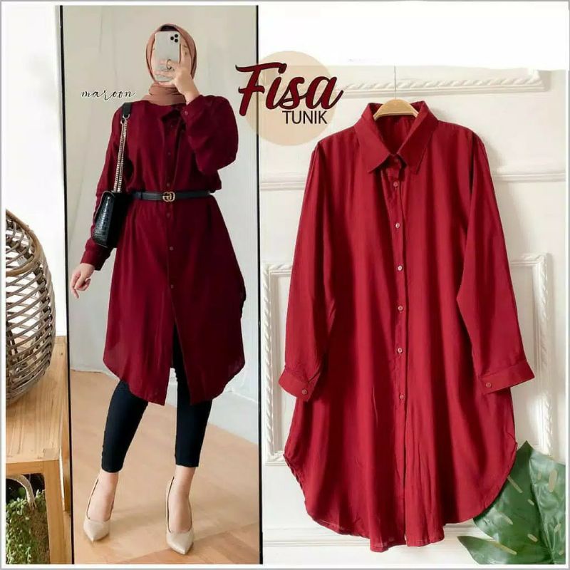 FISA DAILY TUNIK RAYON TWILL POLOS DINGIN KEMEJA PANJANG WARNA BATA ORANGE