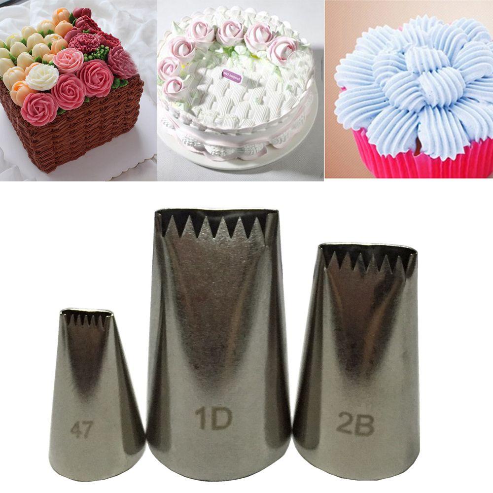 Populer 1/3PCS Icing Piping Nozzle Bakery Aksesoris Dapur Keranjang Menenun Stainless Steel Cupcake Es Krim Alat