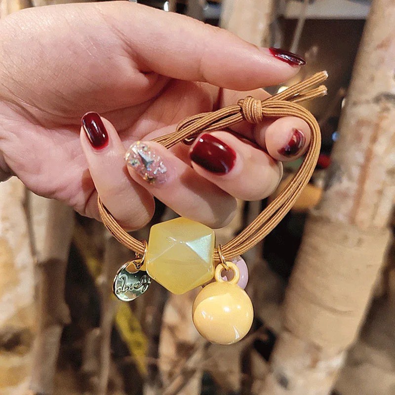 MURMURE.ID | IKAT RAMBUT KOREA SIMPLE MOTIF BULAT KOTAK PERMEN KARET TALI RAMBUT WANITA HA069-TALI KUNING