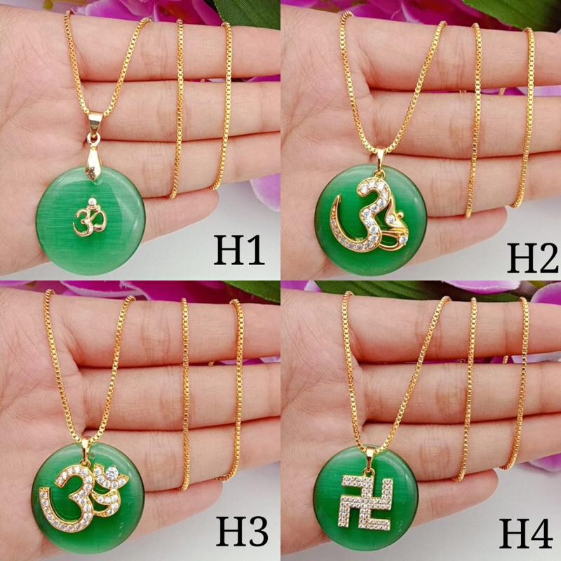 Titanium kalung swastika omkara permata giok impor terbaru star+