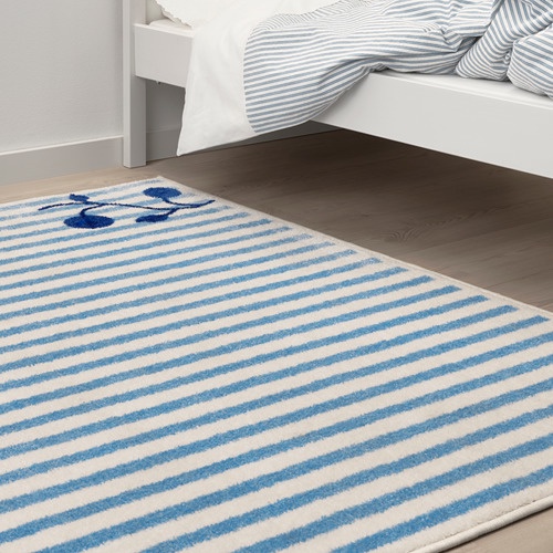 GULSPARV Karpet, garis-garis biru putih, 133x160 cm