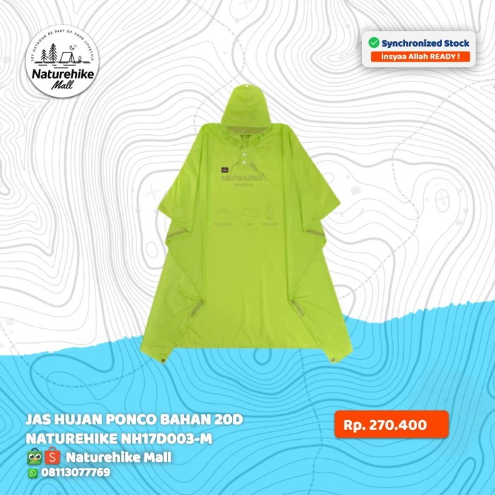 Coat Jas Hujan Ponco Bahan 20D Naturehike Nh17D003-M Mantel Hiking Camping
