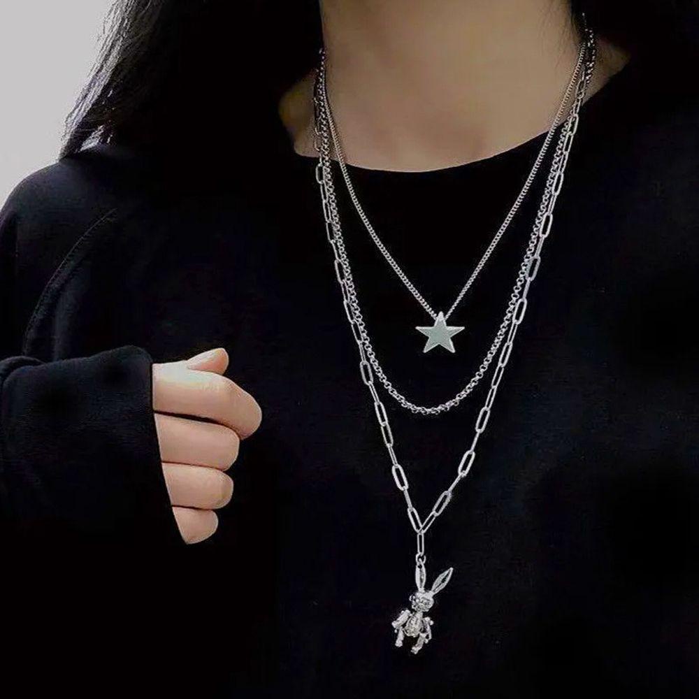 Mxbeauty Kalung Kelinci Kreatif Hadiah Gadis Keren Y2K Multi-layer Salib Gaya Korea Necklace