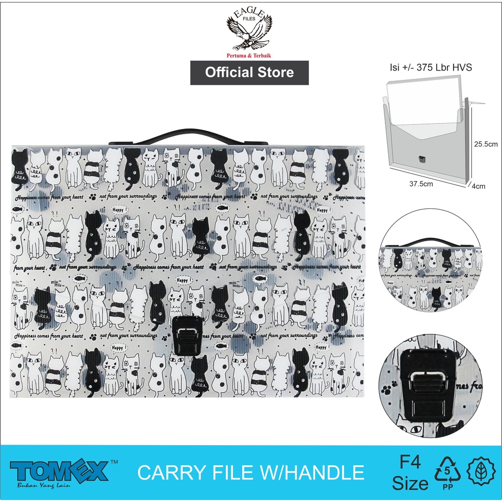 

TOMEX Dokumen Case File Tenteng / Document Case With Handle / Map Plastik Tenteng Folio Motif Cats TX 305030