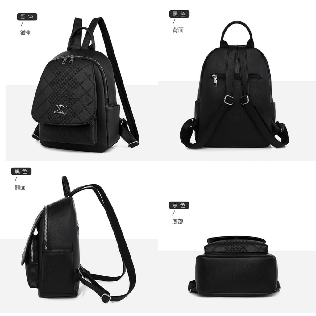 TAS RANSEL WANITA BACKPACK KULIT HITAM LAURENA TA369B5 SEKOLAH KULIAH GENDONG PUNGGUNG IMPORT BATAM