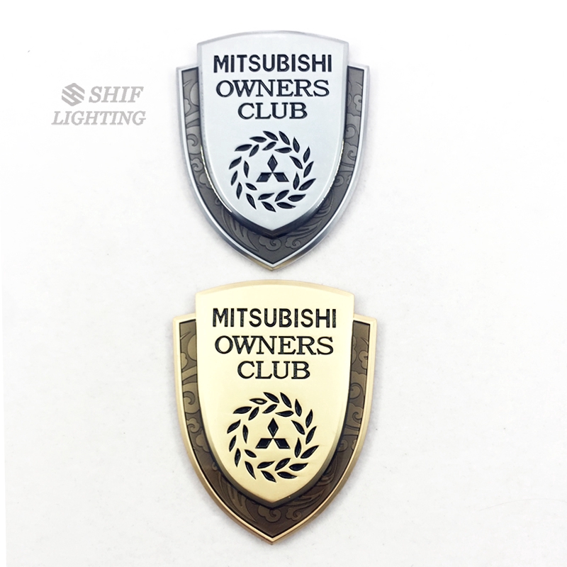 1pc Stiker Emblem Logo Mitsubishi Owners Club Bahan Metal Warna Emas Untuk Mobil Mitsubishi