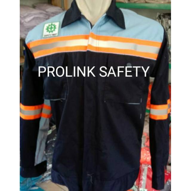 SERAGAM BAJU SAFETY DONGKER KOMBINASI BIRU LANGIT RESLETING