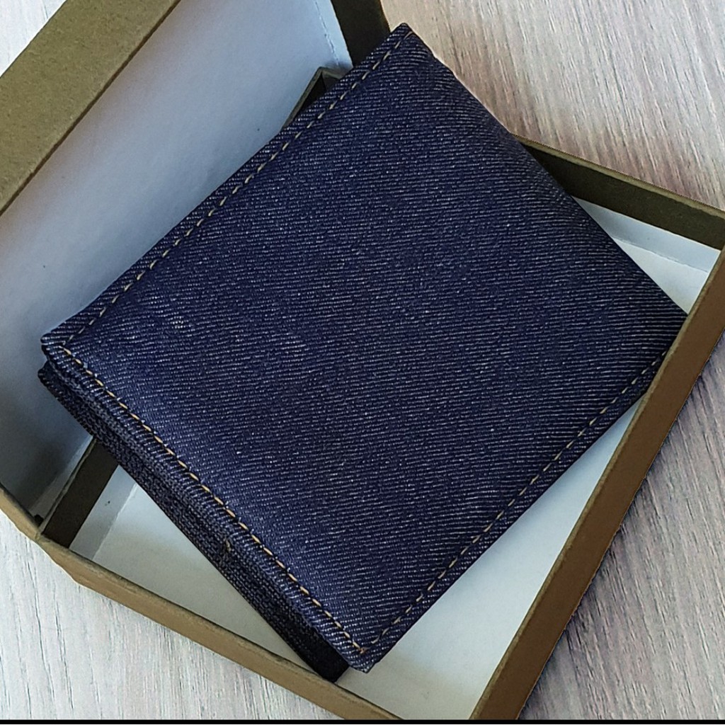 KBR STORE-Dompet Pria Bahan Denim Size 5 inchi Dompet Lipat Polos Multicard - Blue