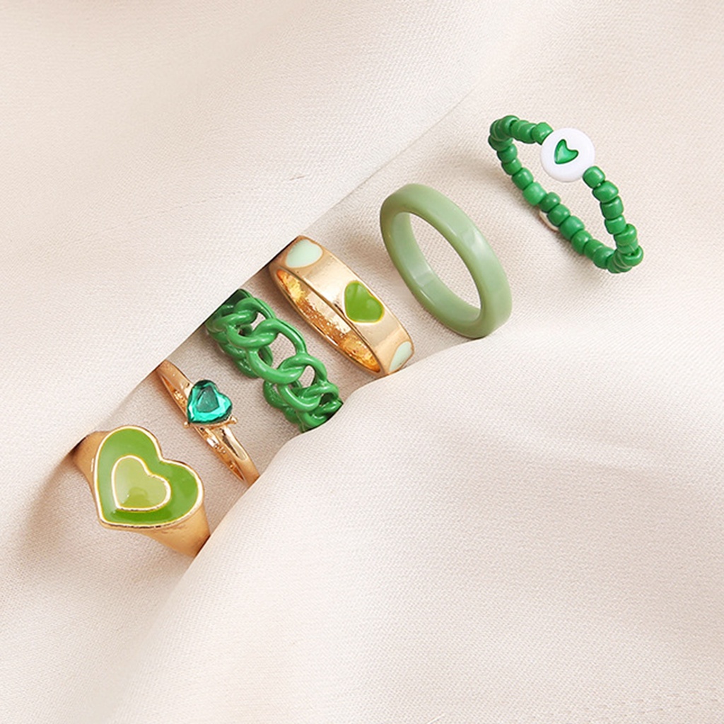 Hu Hu Hu Hu Hu Alat Bantu Pasang Kacamata♡ 1 Set Cincin Knuckle Bentuk Hati Dapat Ditumpuk Untuk Wanita