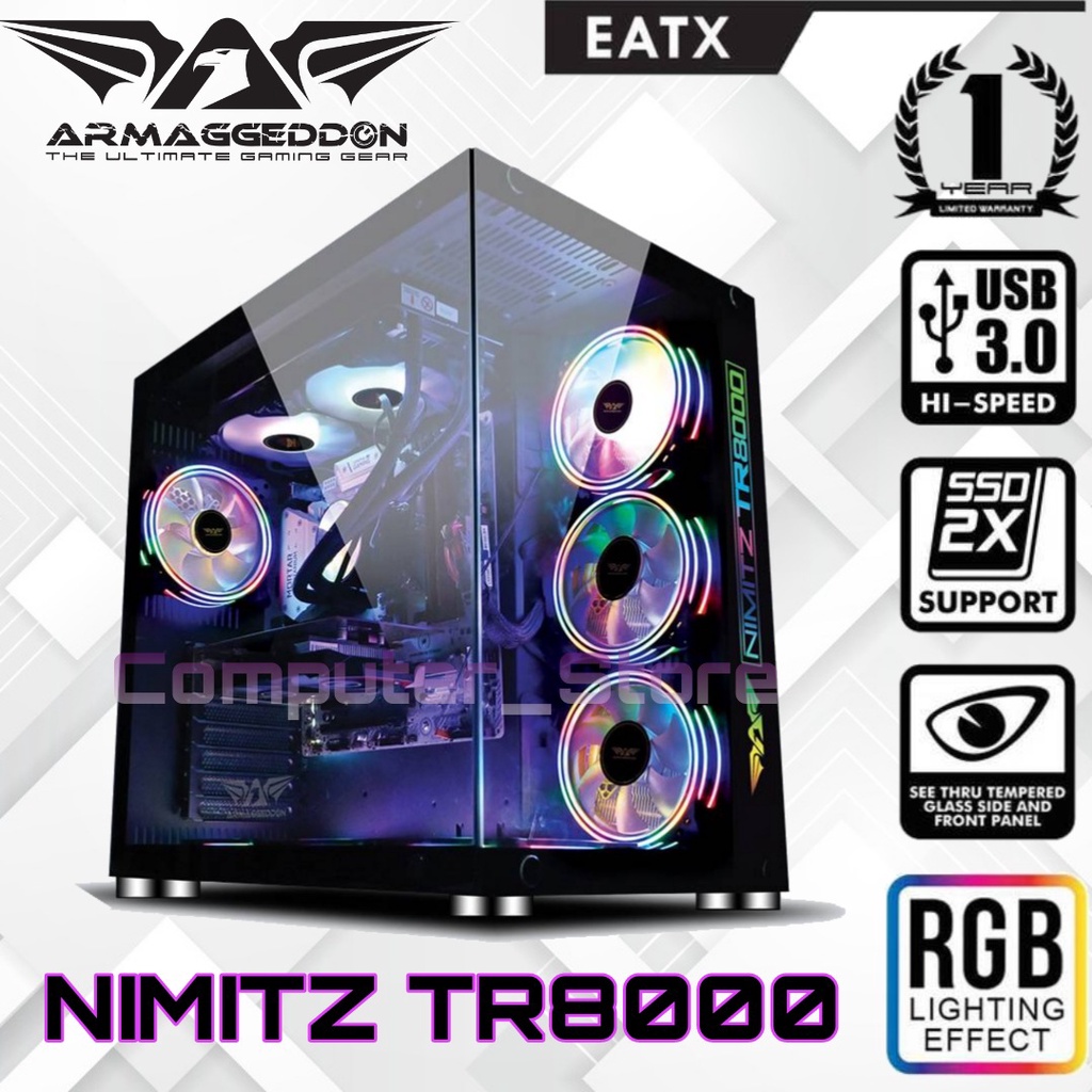 Casing Gaming PC Armaggeddon Nimitz TR8000 Extended See-Thru Side Panel E ATX Gaming CPU White And Black Warna Hitam Dan Putih Series