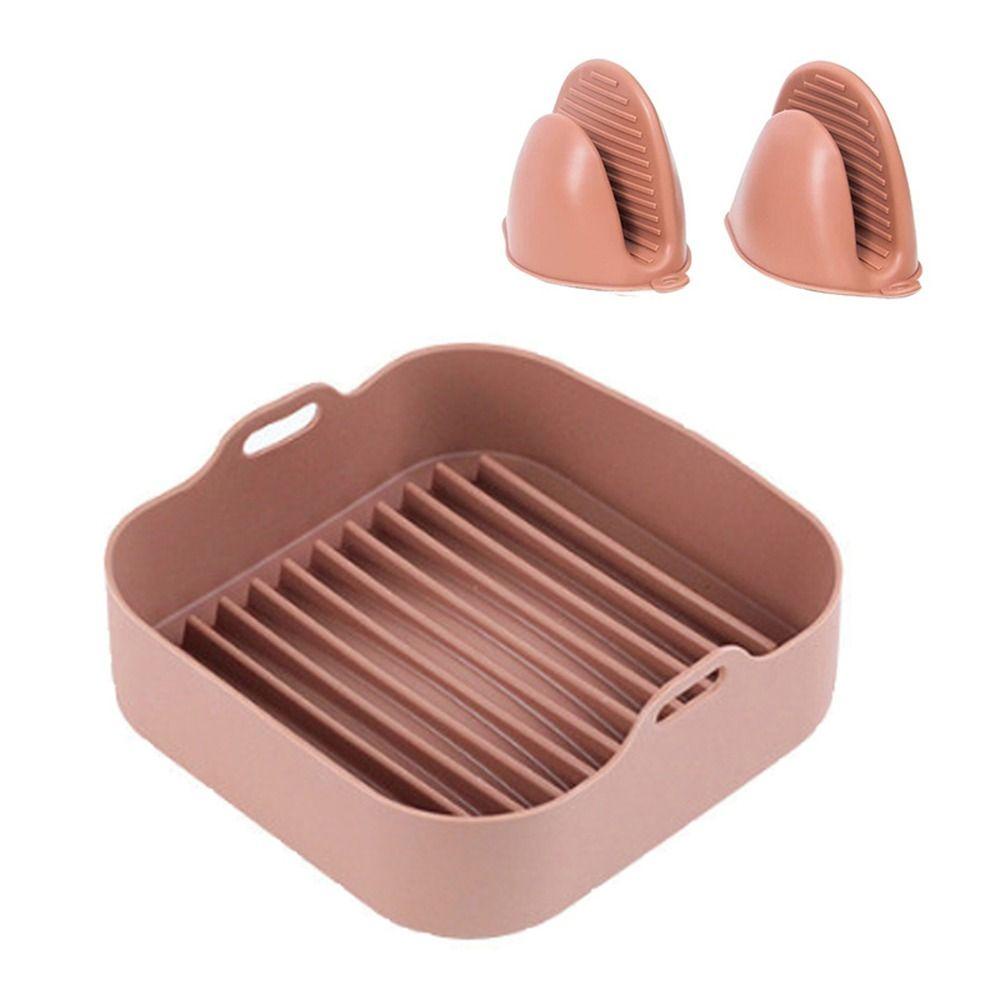Solighter Square Silicone Pot Pizza Plate Cooking Replacement Liners Aksesoris AirFryer Dengan Klip Tangan