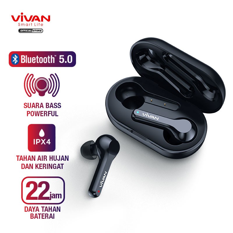 Headset VIVAN Wireless Bluetooth Earphone TWS Liberty T200 Waterproof IPX4