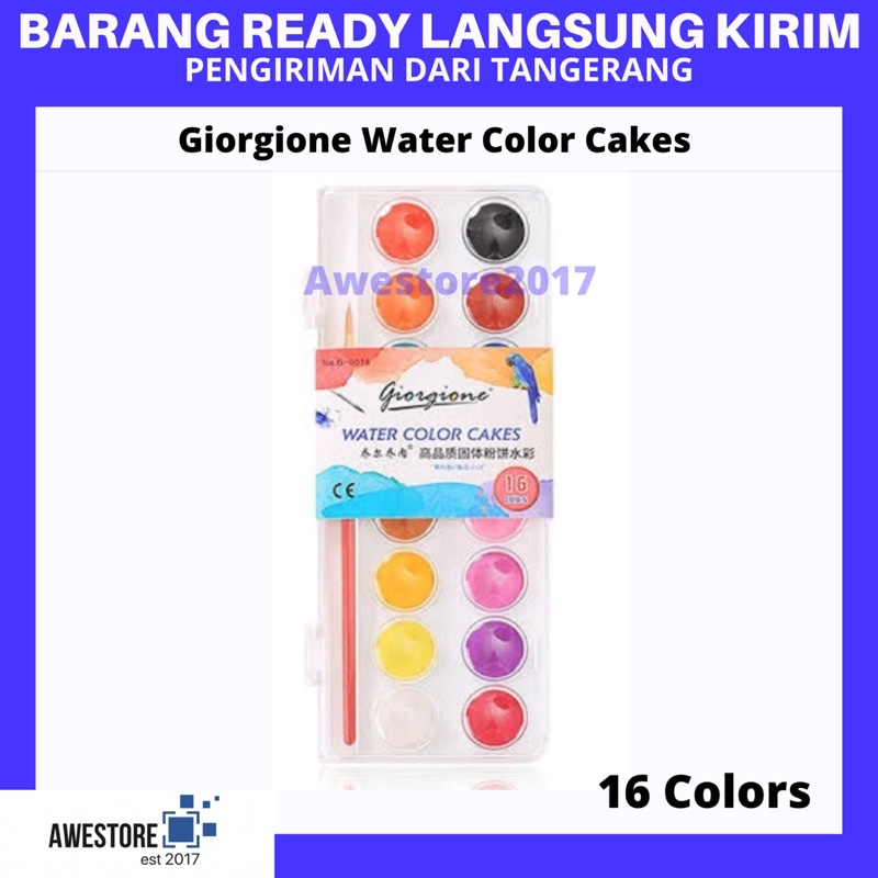 Giorgione 16/48 Warna Water Color Cake Watercolor Cat Air Kuas Lukis