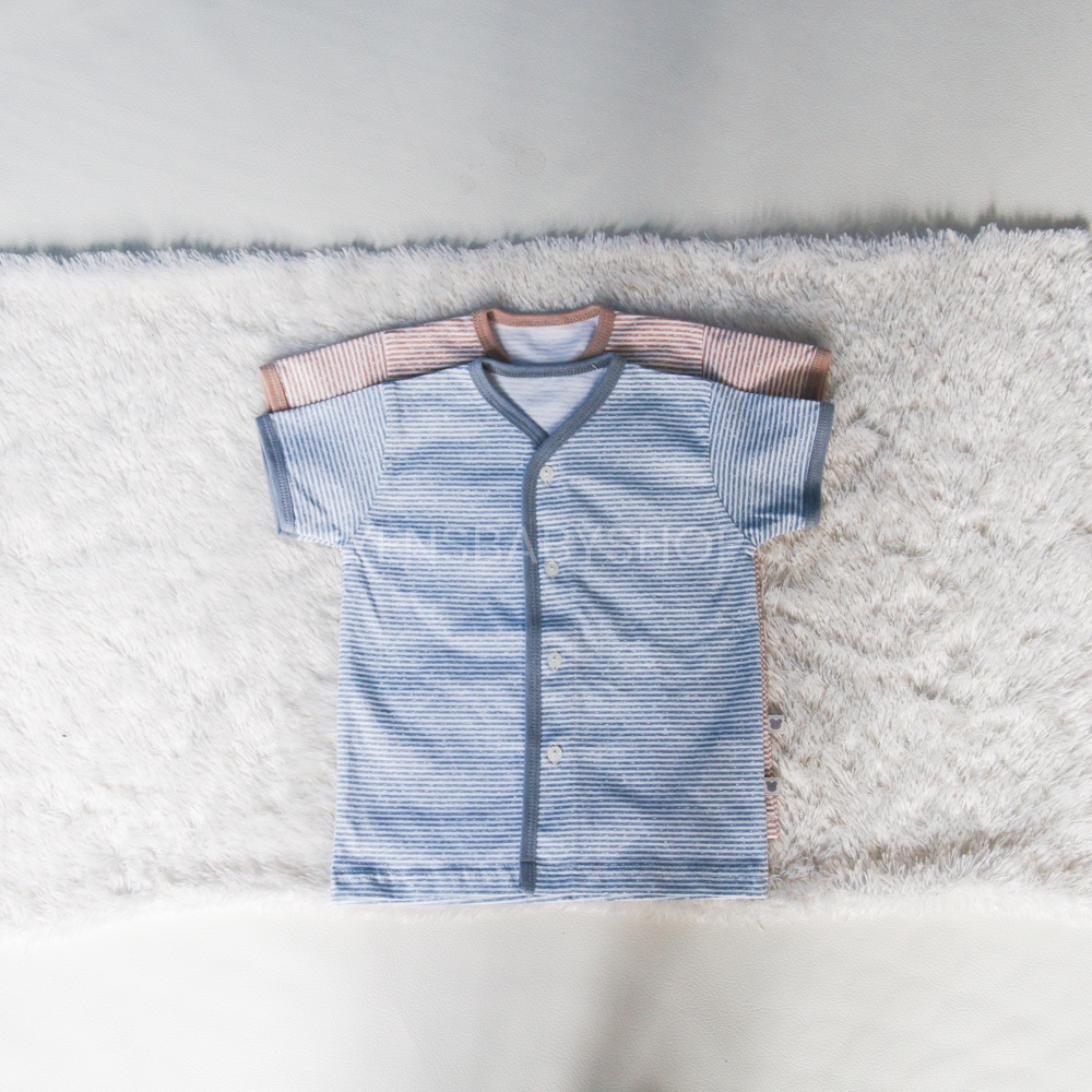 NARY Baju Kancing Anak Lengan Pendek Garis Denim - Bayi