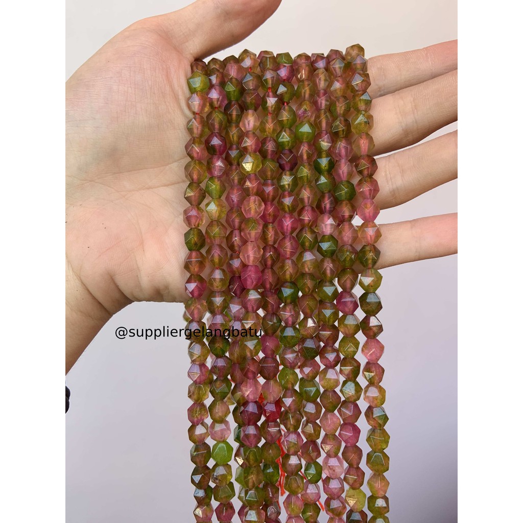 batu faceted hexagon Stone 8mm burgundy watermelon quartz red green