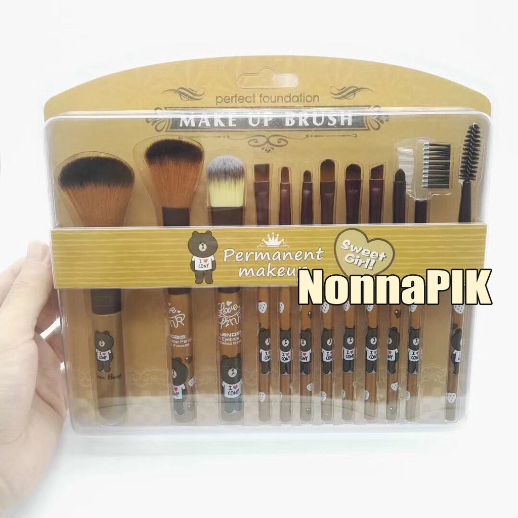 12 Buah Set Kuas Brush Profesional Komplit [ LINE SALLY OR BROWN DAN HELLO KITTY ]