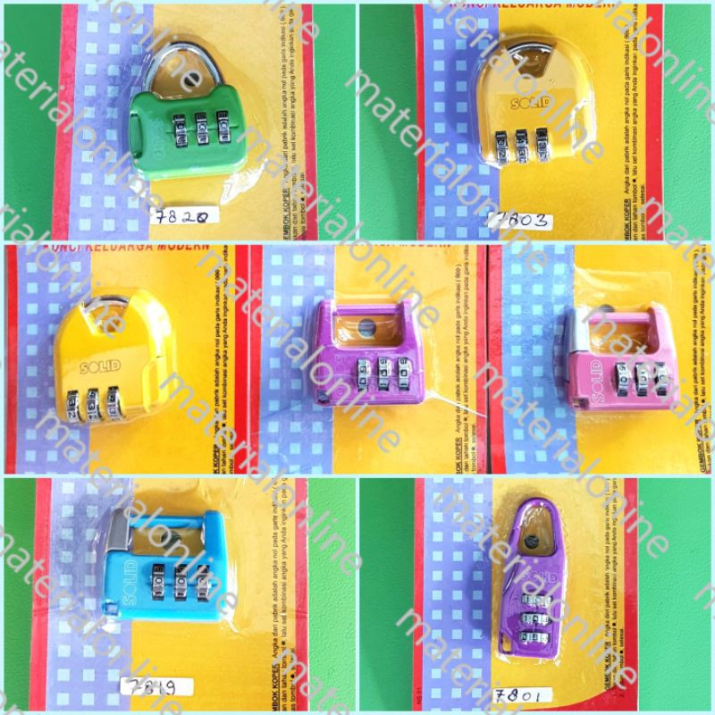 Kunci Gembok Kecil Tas Koper Travel Nomor Kode Angka Lucu Password Pin Warna SOLID GRADINO
