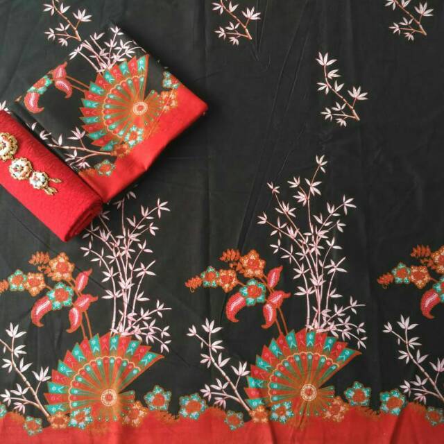 Kain batik printing murah batik Tr pekalongan batik motif kipas batik sogan dasar hitam