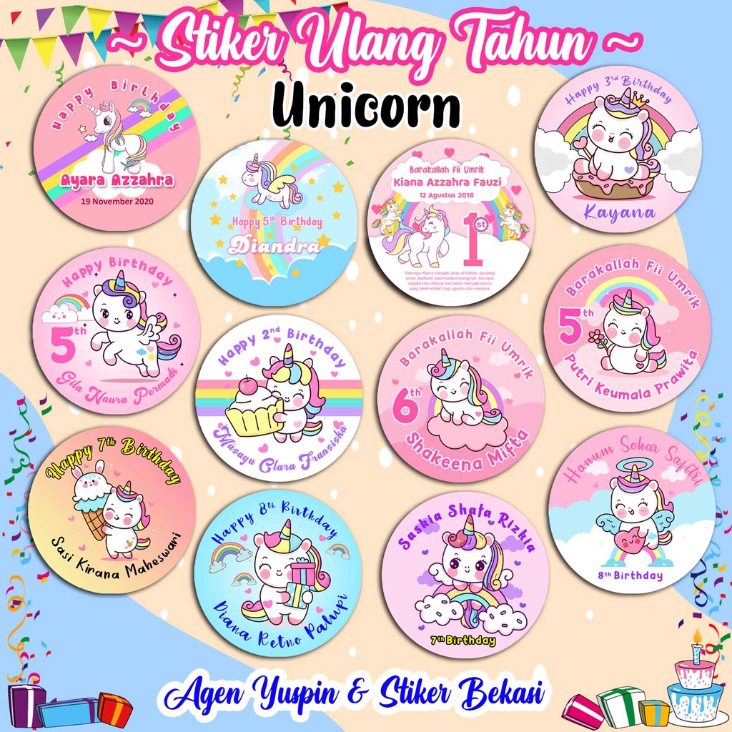 

SuperLarisStore Stiker Ultah Unicorn / Stiker Ulang Tahun Birthday Anak