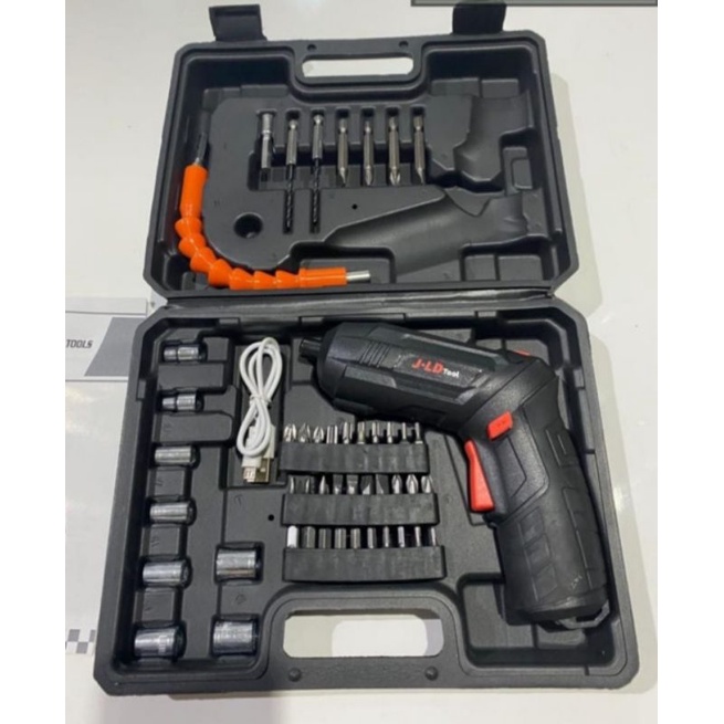 Mesin Bor JLD/Bor Obeng/Shock Cordless Screwdriver Full Set 47 pcs mata