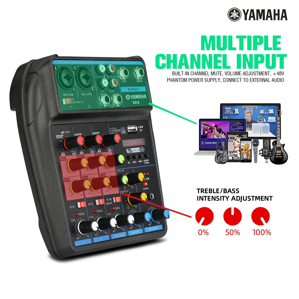 Mixer Audio  M4 USB/Electro Bluetooth 4 Channel mendukung penyetelan mobil 12V