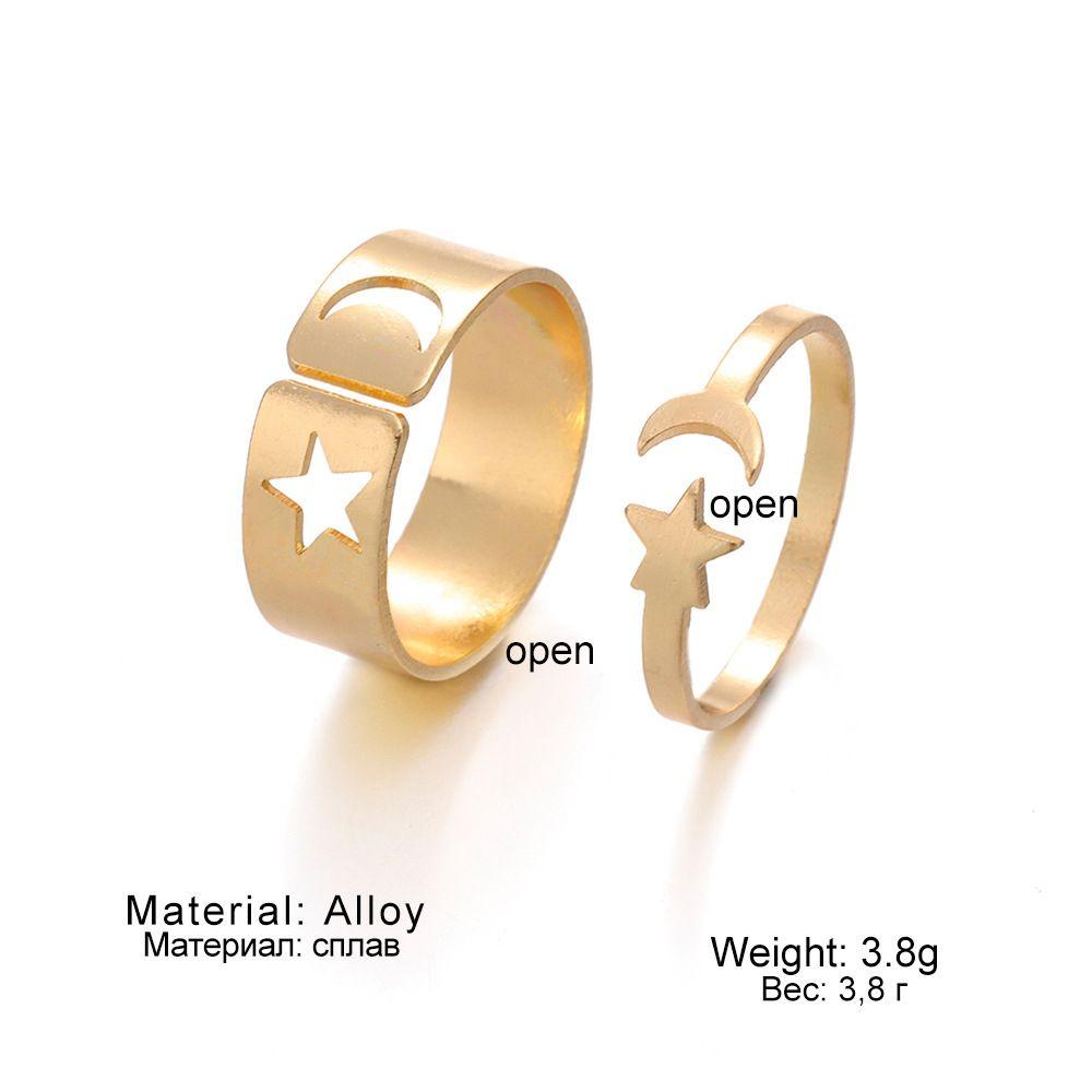 NEEDWAY Cincin Pasangan 2pcs /set Retro Bulan Kepribadian Kekasih Hadiah Anniversary Paduan Pria Jari Gesper