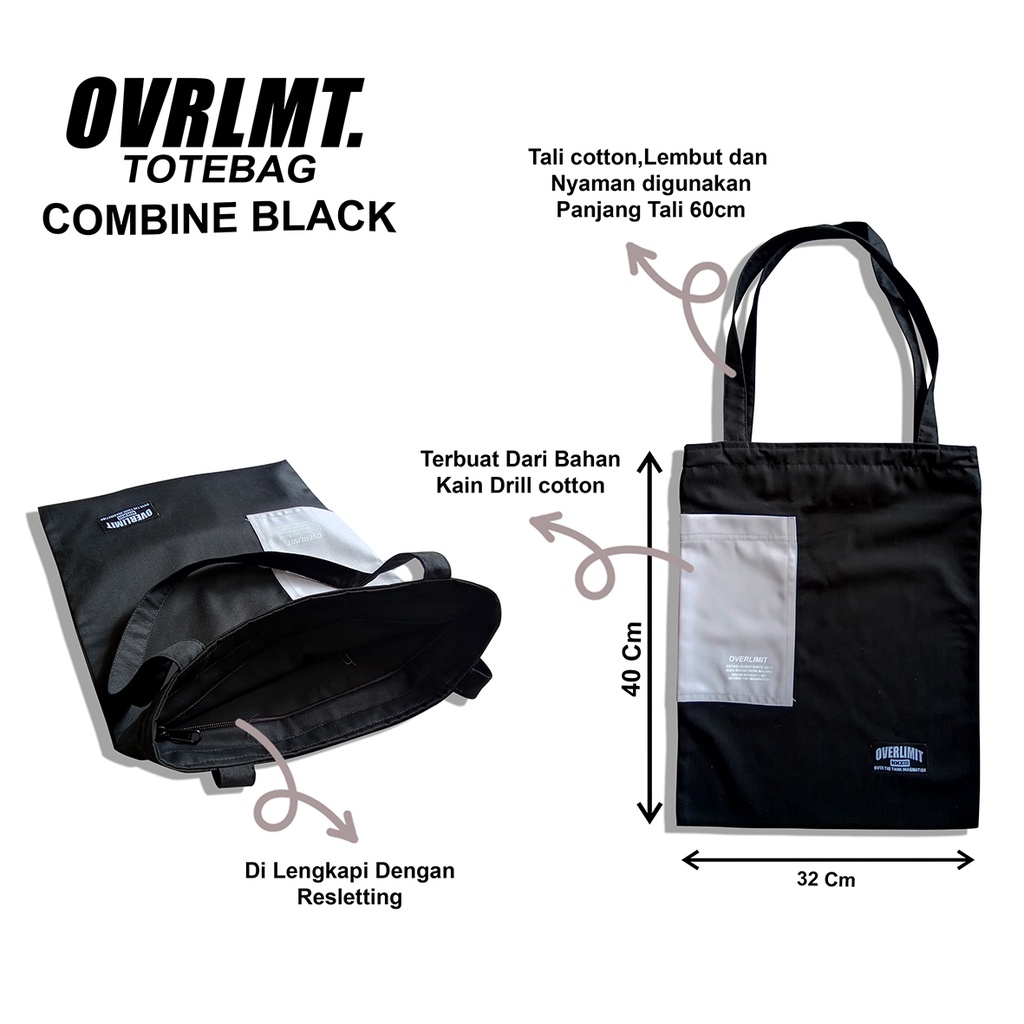 OVERLIMIT COMBINE BLACK TOTEBAG | TAS | TOTE BAG | RESLETING | ZIPPER BAG