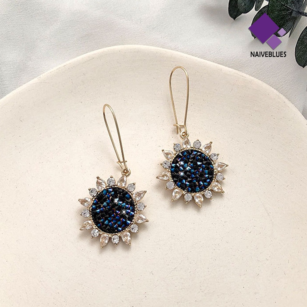 Anting Leverback Liontin Bunga Matahari Bahan Zirconia Untuk Wanita