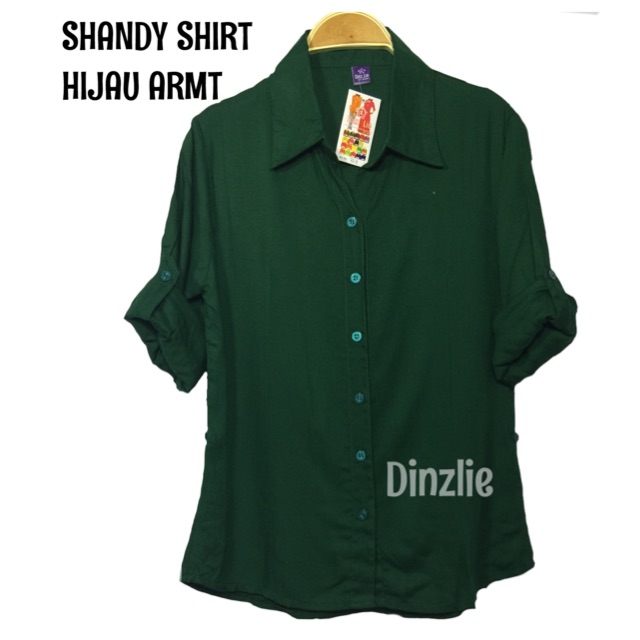 KEMEJA LENGAN PANJANG WANITA RAYON POLOS WARNA HIJAU BOTOL