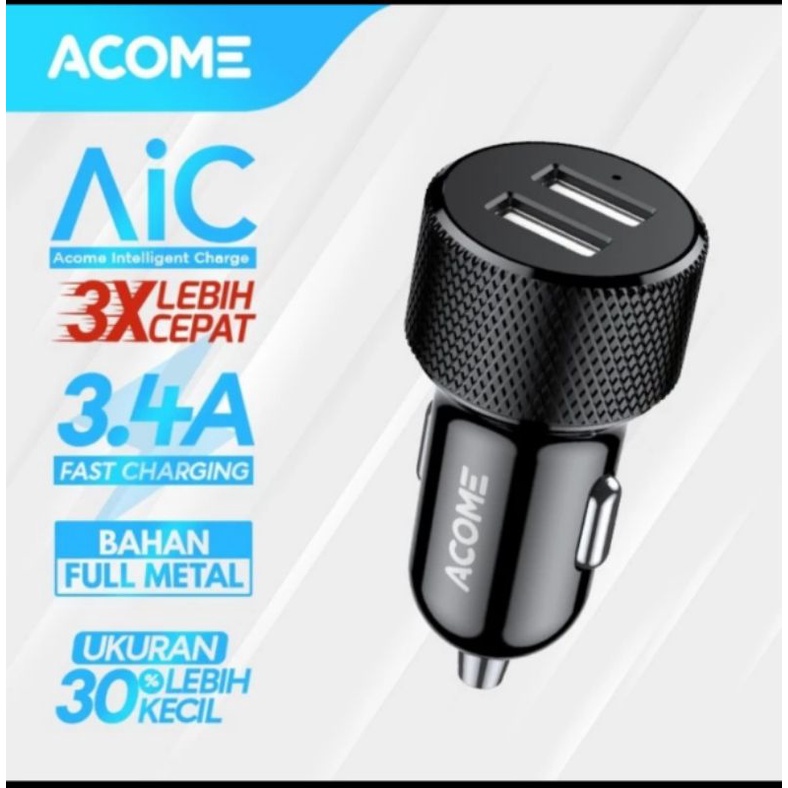 Acome ACC03 Car Charger 2 Port Fast Charging 3.4A Compatible All