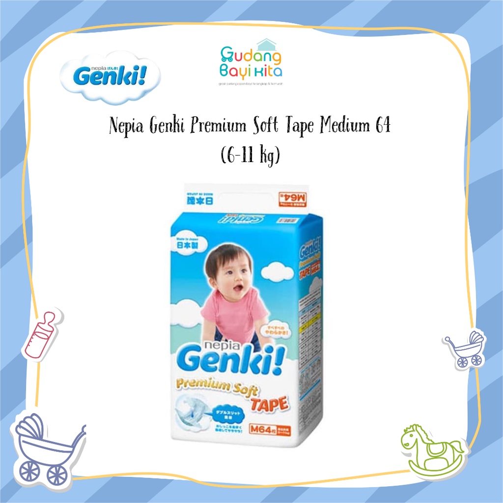 Nepia Genki Medium Tape 64 - Popok bayi - Popok Genki - Popok Nepia
