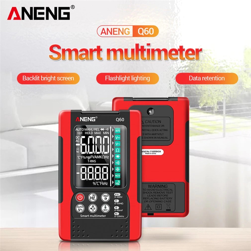 ANENG Multimeter Digital Smart Multimeter 6000 Count True RMS - Q60 - Black/Red