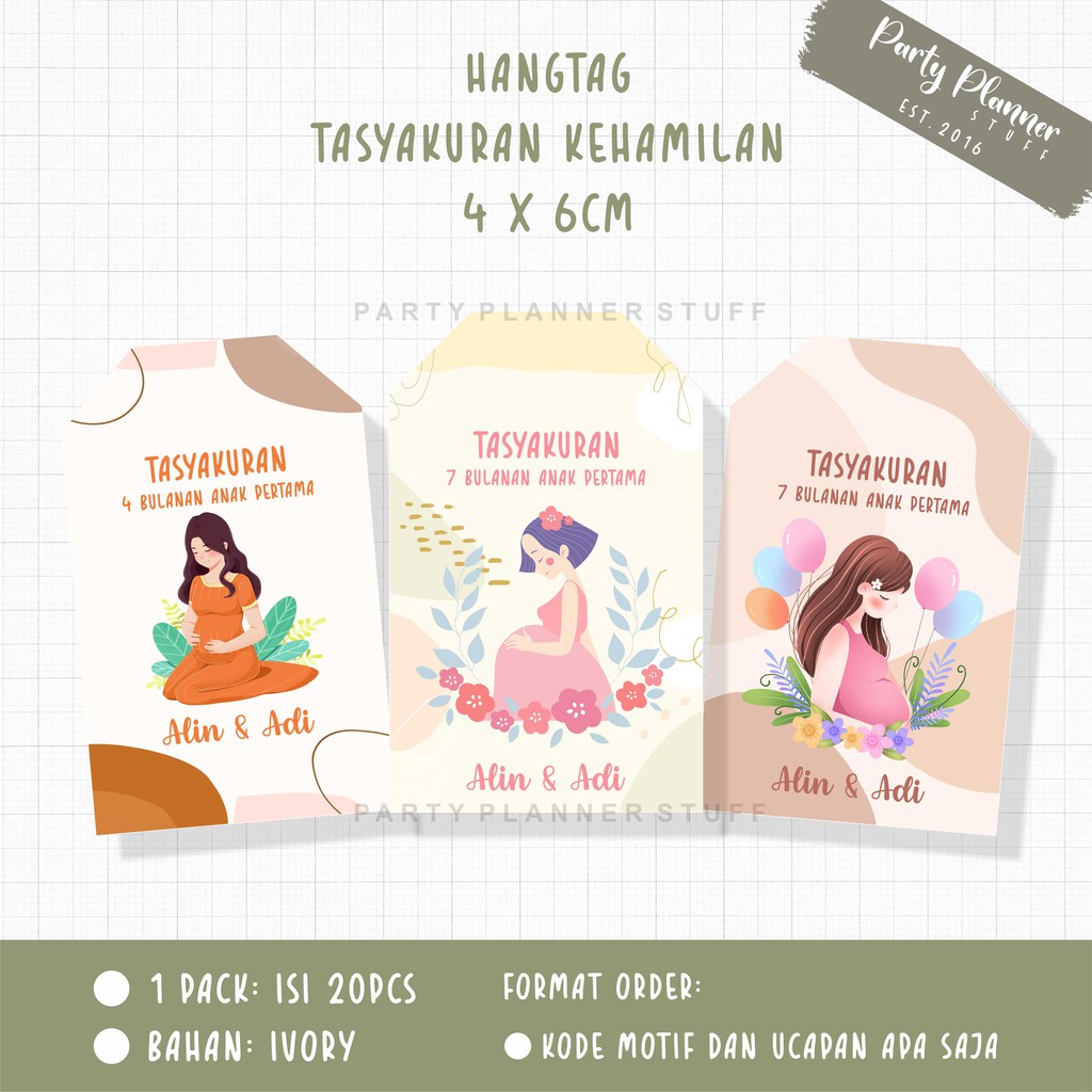 Tag souvenir hangtag kartu ucapan nasi kotak bento box tasyakuran kehamilan 4 bulanan 7 bulanan