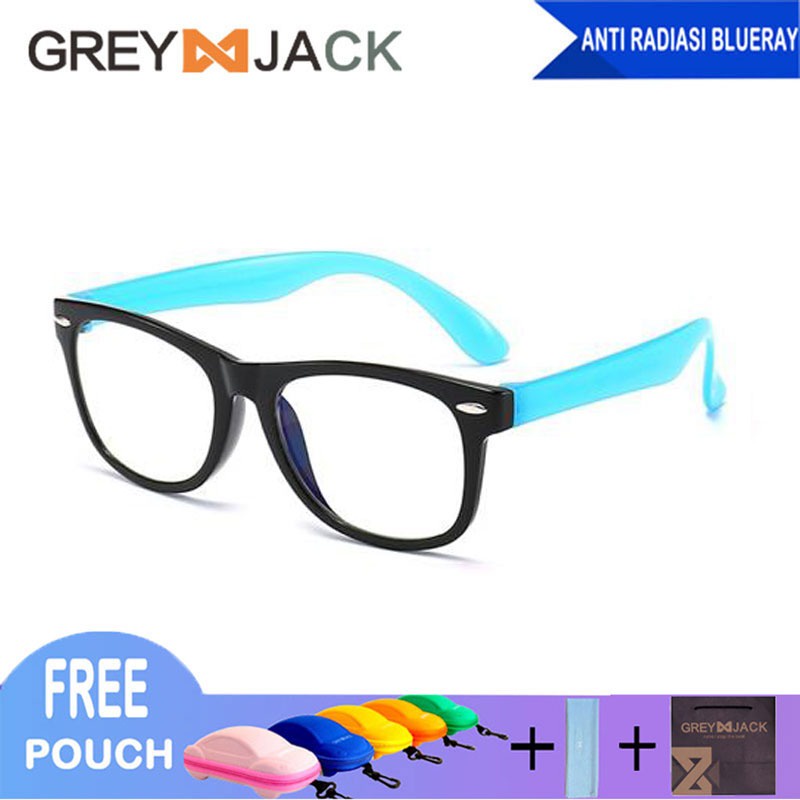 Grey Jack Kacamata Anak Antiradiasi Blueray Kotak Transparan Fashion Anak Perempuan dan Laki-laki New 802-T-C33 BLK BLUE