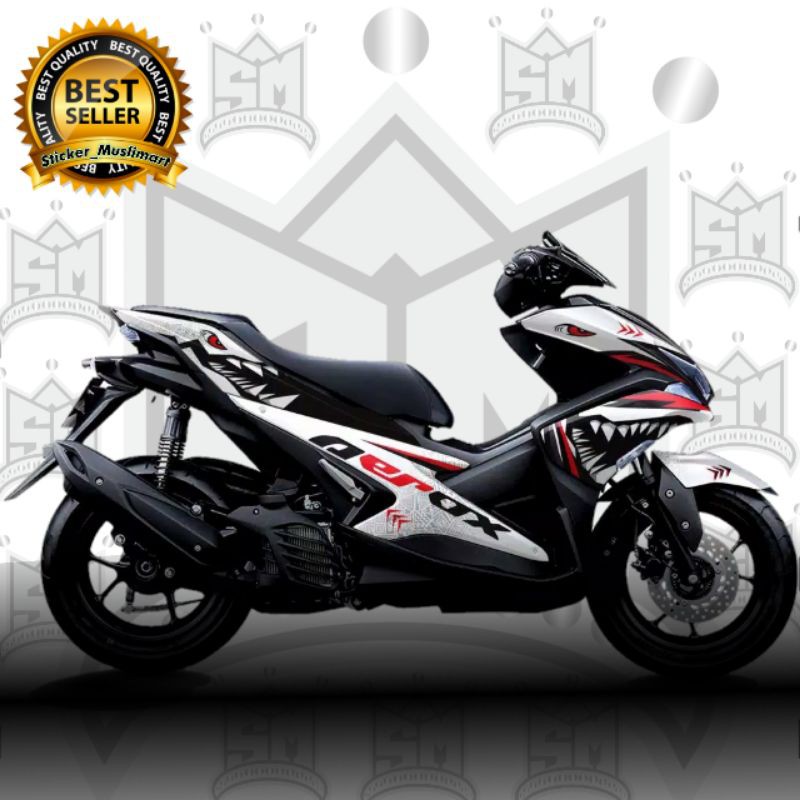 Decal Sticker Aerox variasi sharks merah putih simple