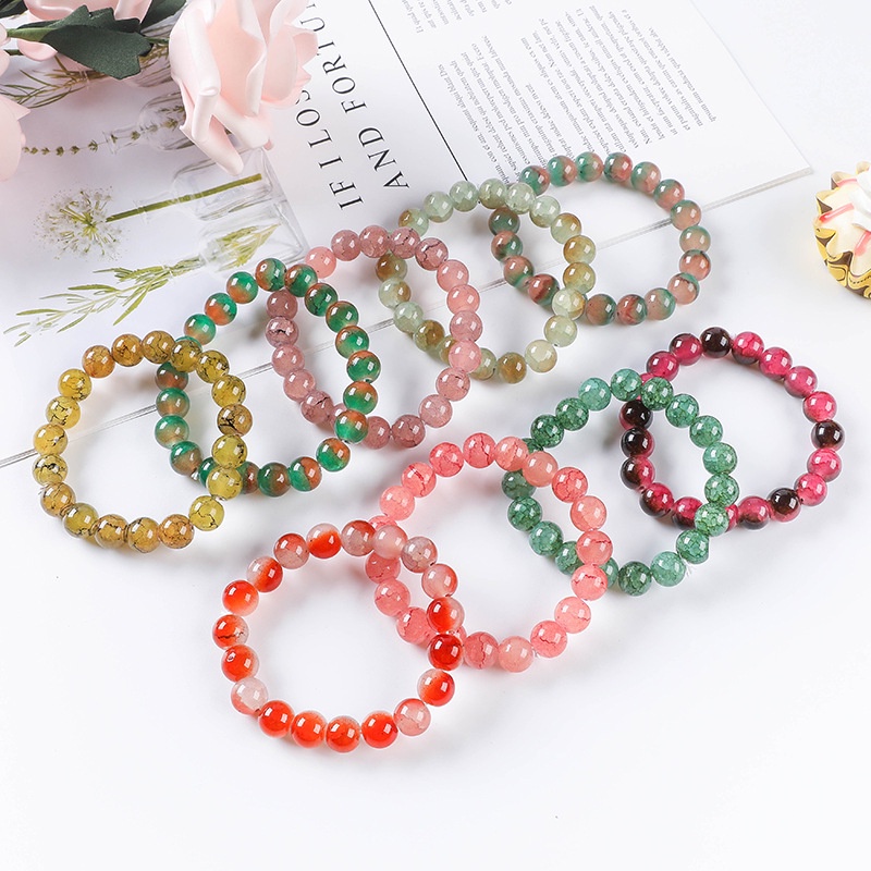 10mm Cracked Stone Charm Colorful Jade Bracelet Women Popcorn Crystal Bracelets