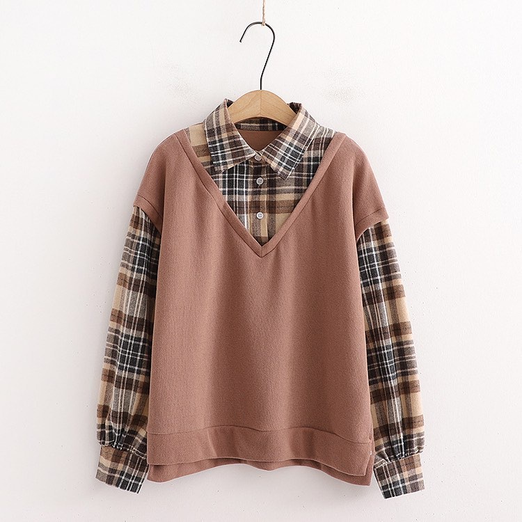 COD - Wafel Top Atasan Muslim Blouse Kemeja Flanel Wanita Premium Korean Style Termurah Terlaris-4