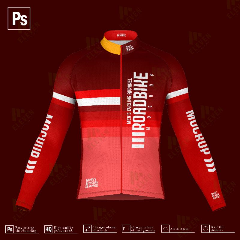 Jual MOCKUP JERSEY SEPEDA LENGAN PANJANG DEPAN SAMPING BELAKANG - CARA