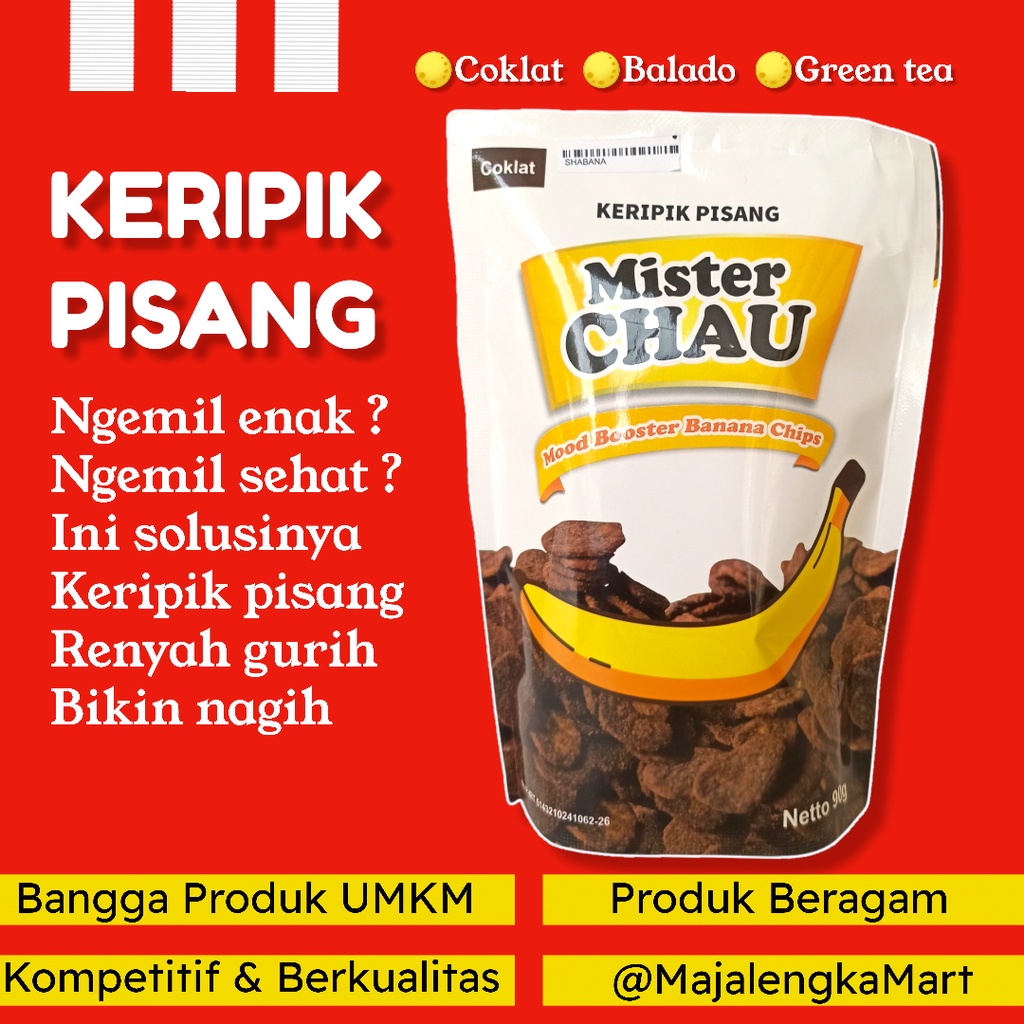 

Keripik Pisang Barbeque, Coklat Dan Green Tea MISTER CHAU, Keripik Pisang Majalengka Mart
