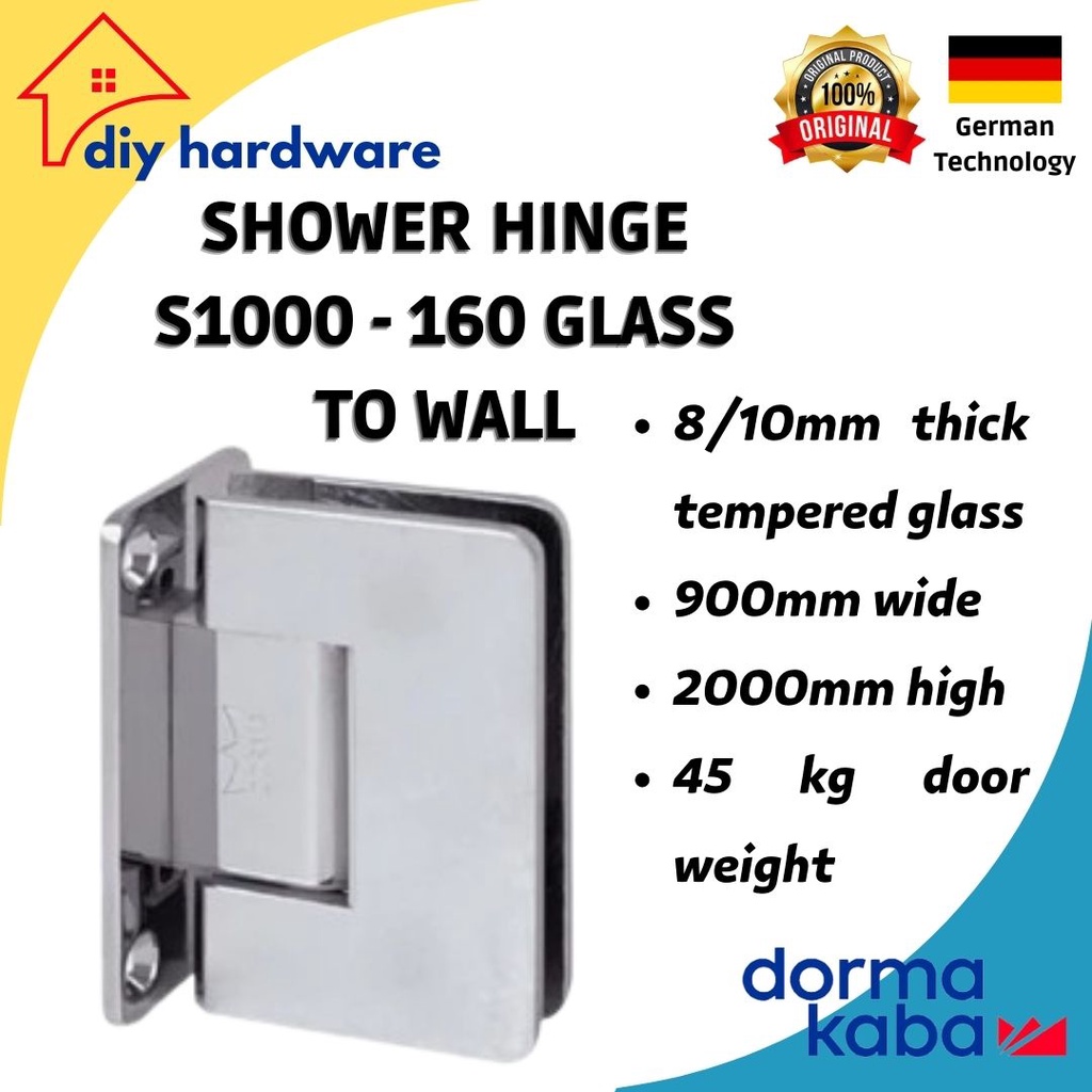 Dorma Shower Hinge S1000-160 Glass To Wall Engsel Pintu Kaca Kamar Mandi (Satu Set)