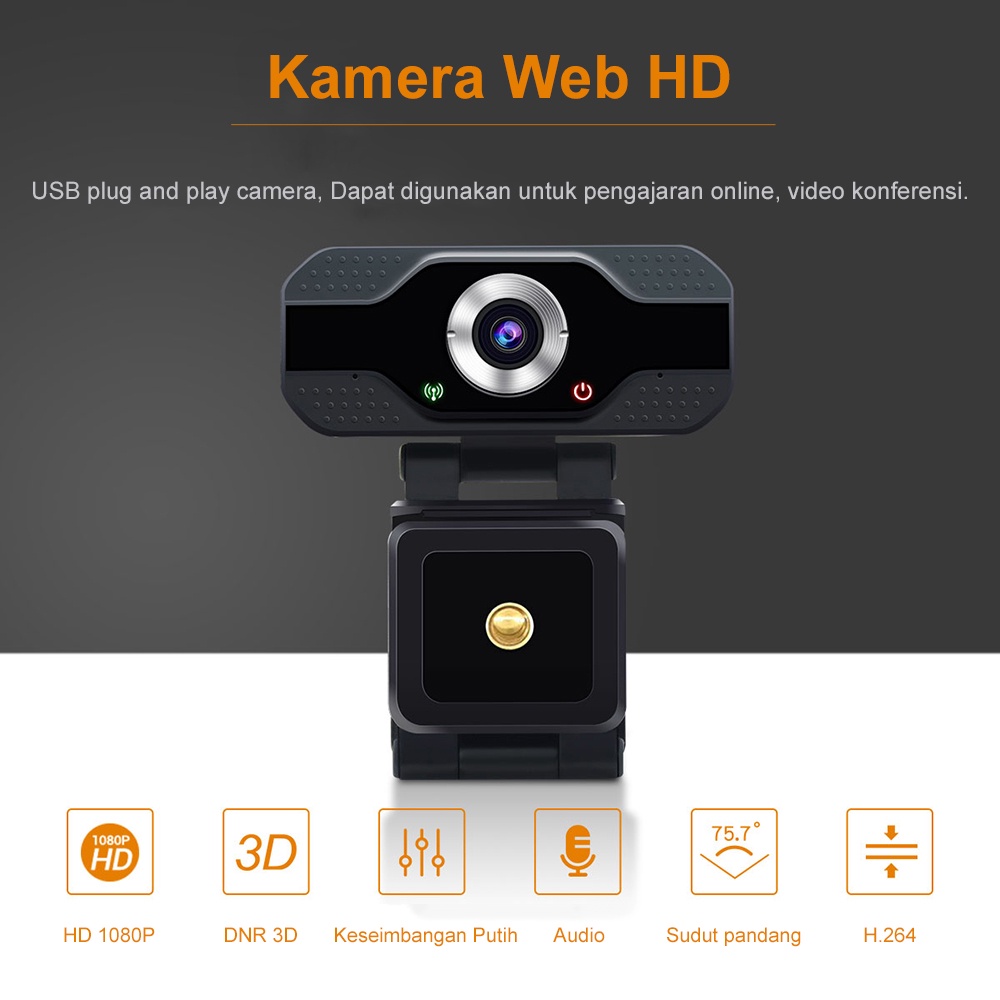 ITS Kamera Web 1080P Full HD Webcam  Fokus otomatis Web Cam For Laptop PC Kamputer with Mikropon Kamera