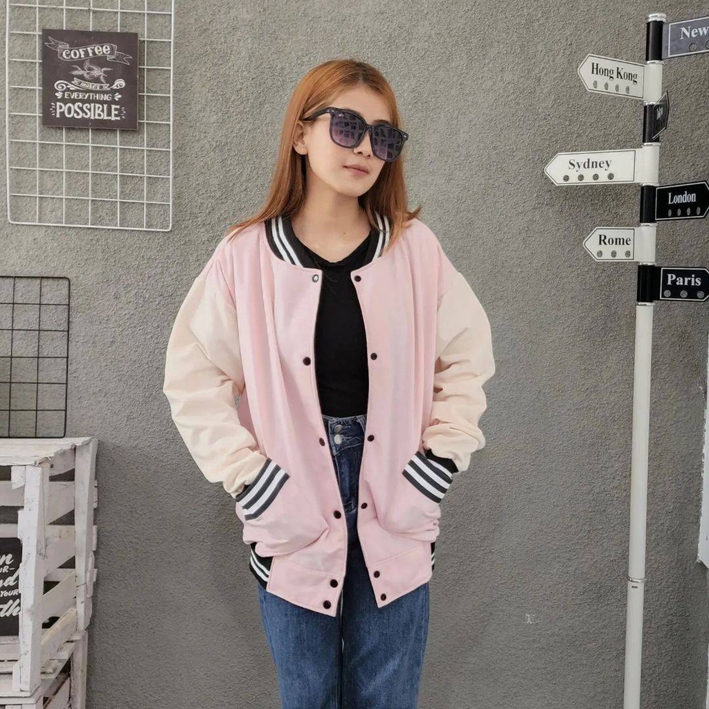 OVAL BASEBALL Sweater Jacket Varsity Baseball Oversize Outerwear Pria Wanita Kekinian Gaya Casual Stylish Ala Korean