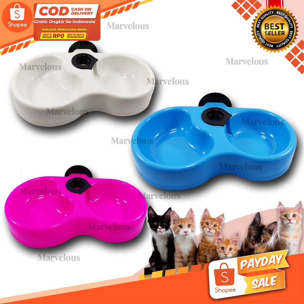 Tempat Makan Kucing Double Model Tempel Dinding / Plate Kucing Tempel