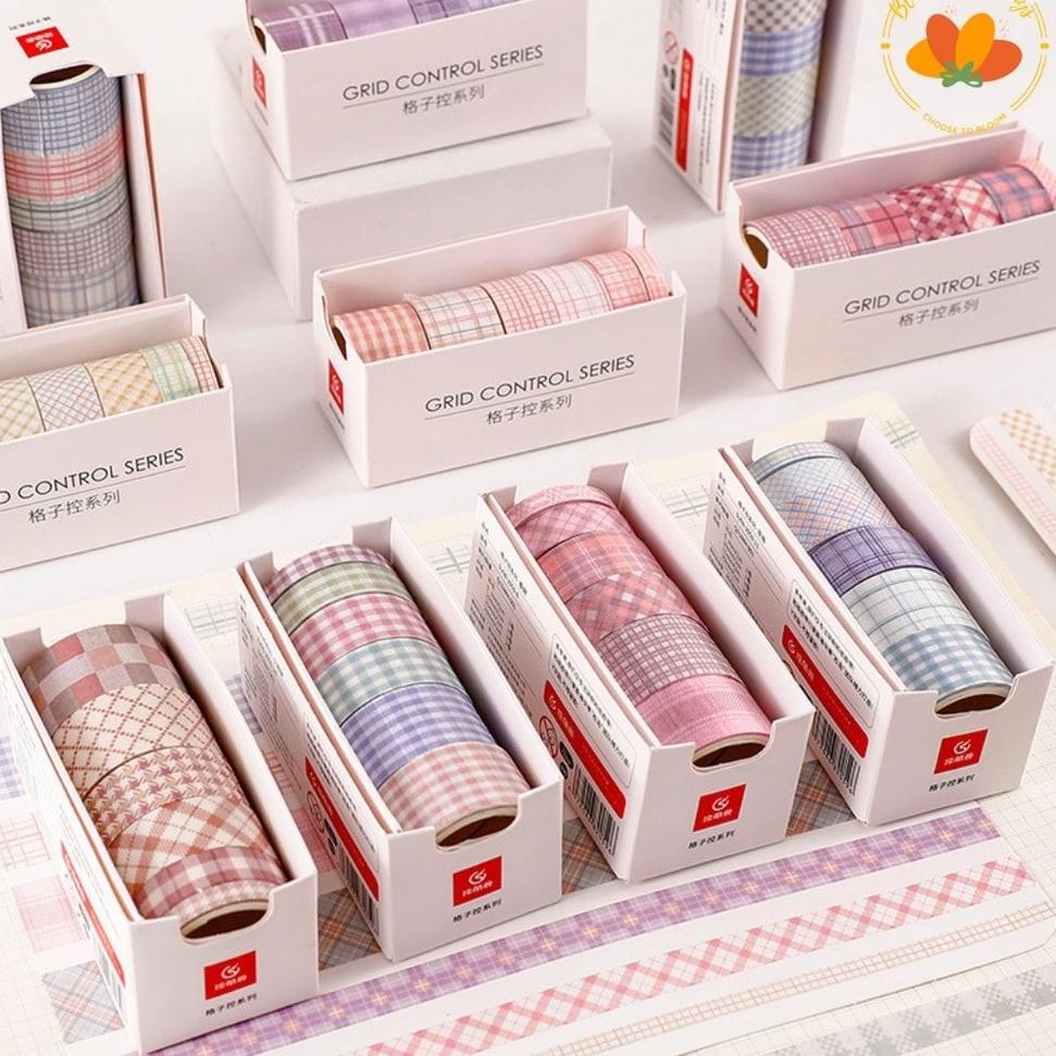 

⸨JeC♜⸩ ⭐️ Bloomingyourdays Pastel Washi Tape 6pcs rolls Kotak Grid Masking Tape Set Gingham Pattern Grid /Sudah restok