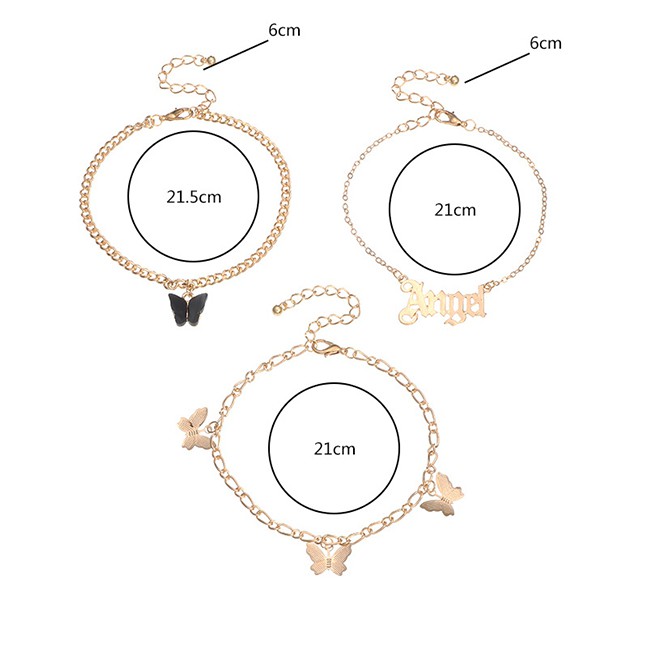 LRC Gelang Kaki Fashion Gold Color Alphabet Butterfly Alloy Chain K26929