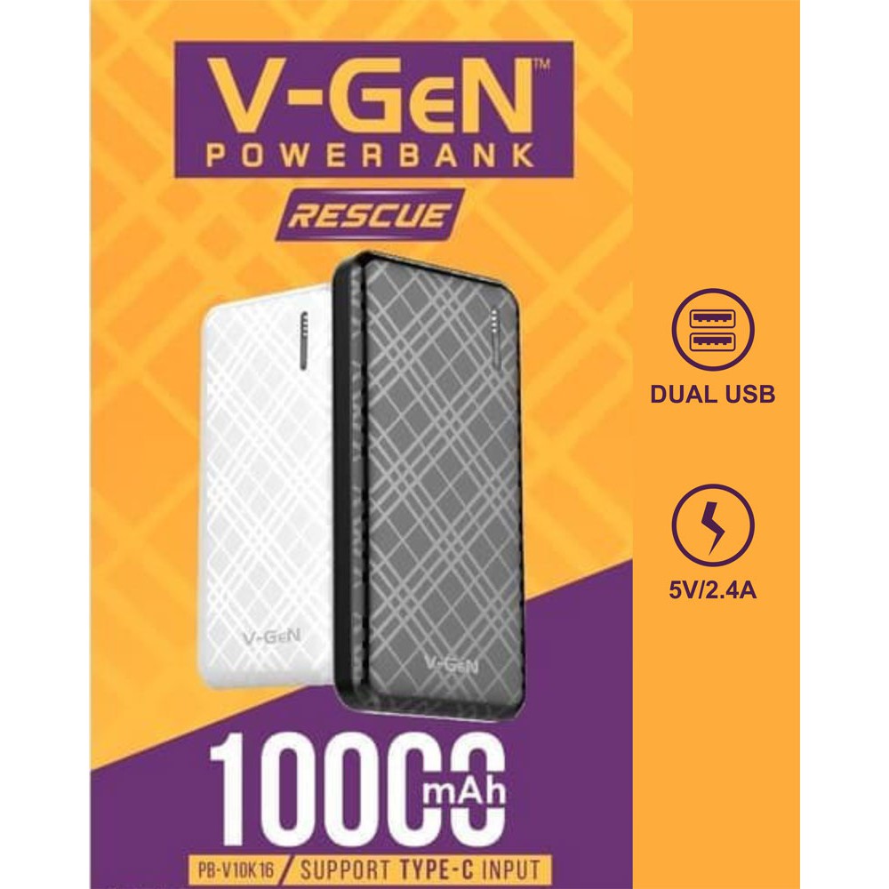 POWERBANK V-GEN V10K-16 RESCUE 10.000MAH DUAL USB LED SUPPORT TYPE C