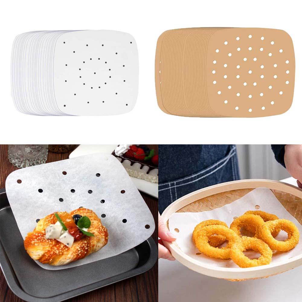 Solighter 100pcs Air Fryer Liners Square Bakeware Cookies Perforated Alas Kukusan Anti Lengket