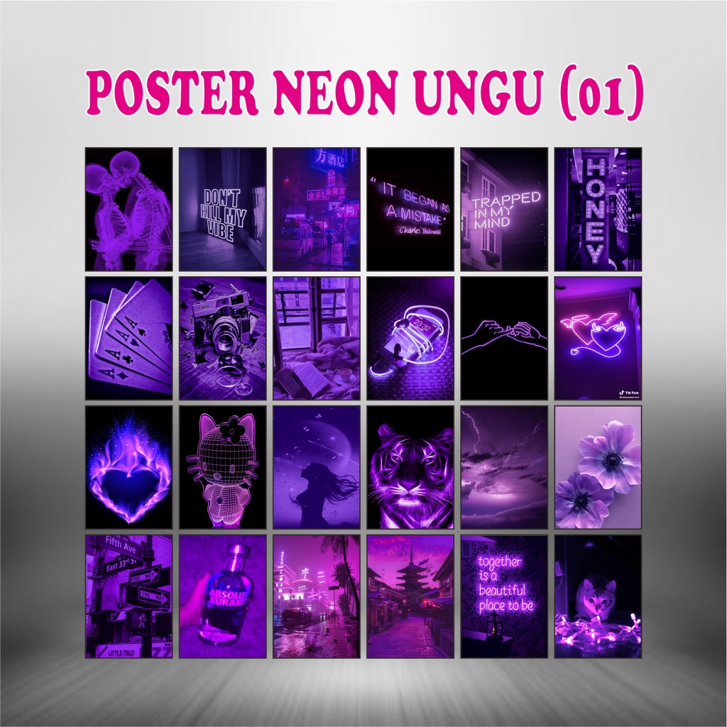 Poster dinding Aesthetic |Poster kamar|Dekorasi kamar| (isi 24) Poster NEON UNGU 01