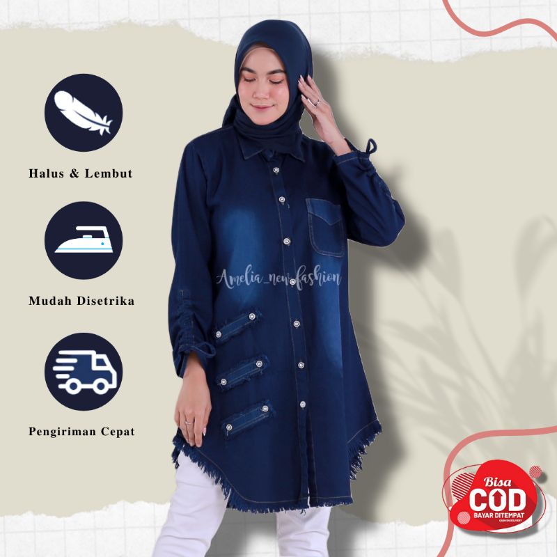 Atasan Wanita Dewasa Tunik Wanita Kekinian Terbaru Atasan Tunik Jeans Levis
